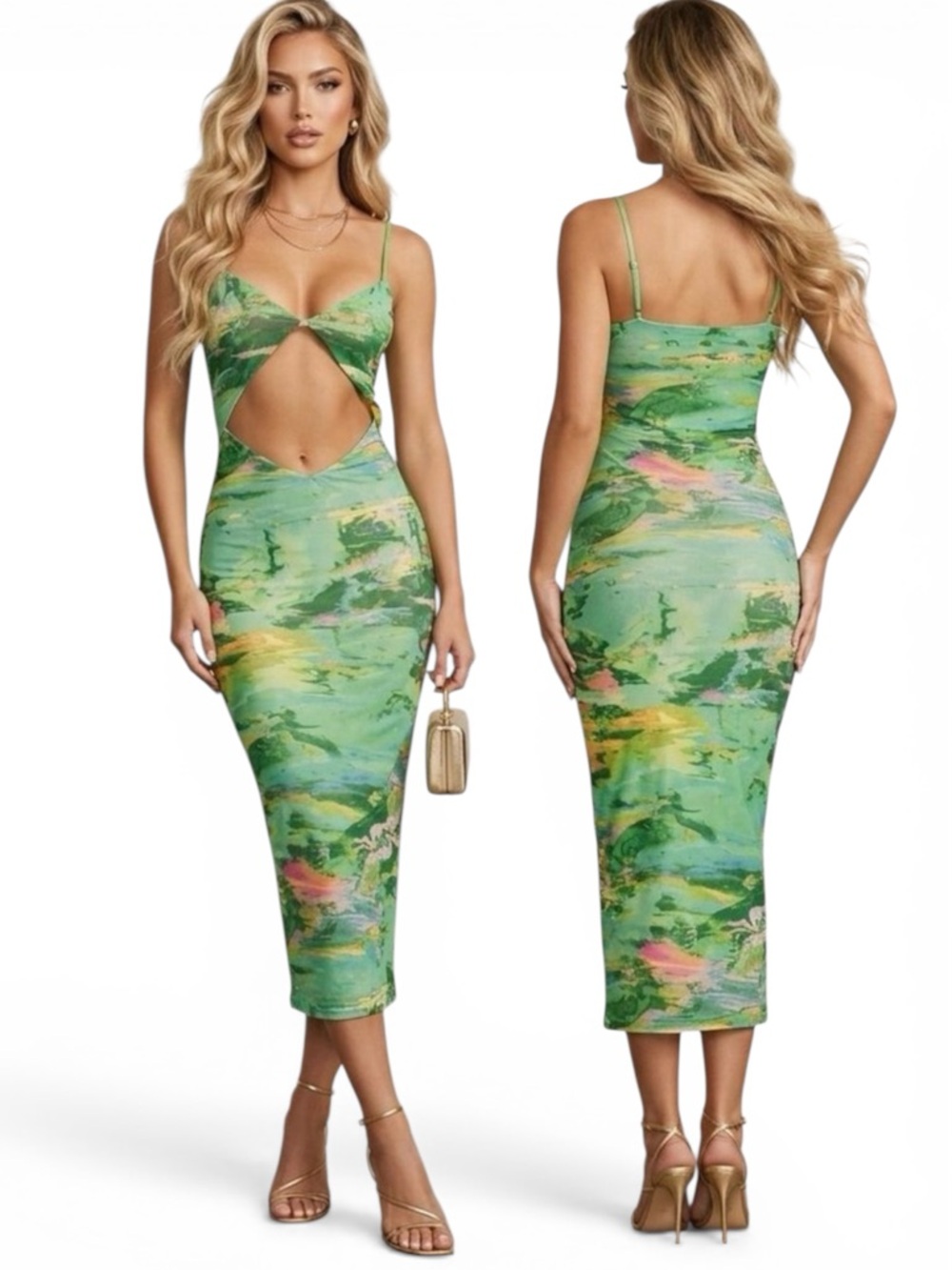 NWT AFRM Keefa Midi Dress in Acid Green Marble L Large Revolve Cocktail Sexy L